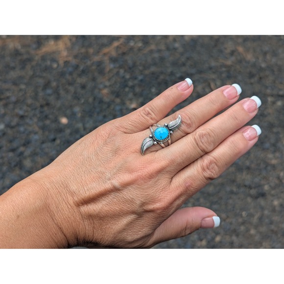 SouthwestArtisans Jewelry - Handmade Navajo Turquoise Ring Sterling Silver Native American Jewelry Sz 8.25**